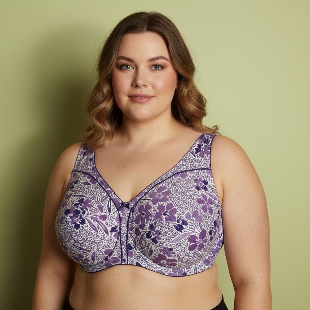 ComfortChoice Women Plus Size Full Coverage Purple Floral Bra Sz. 52DDD NWOT